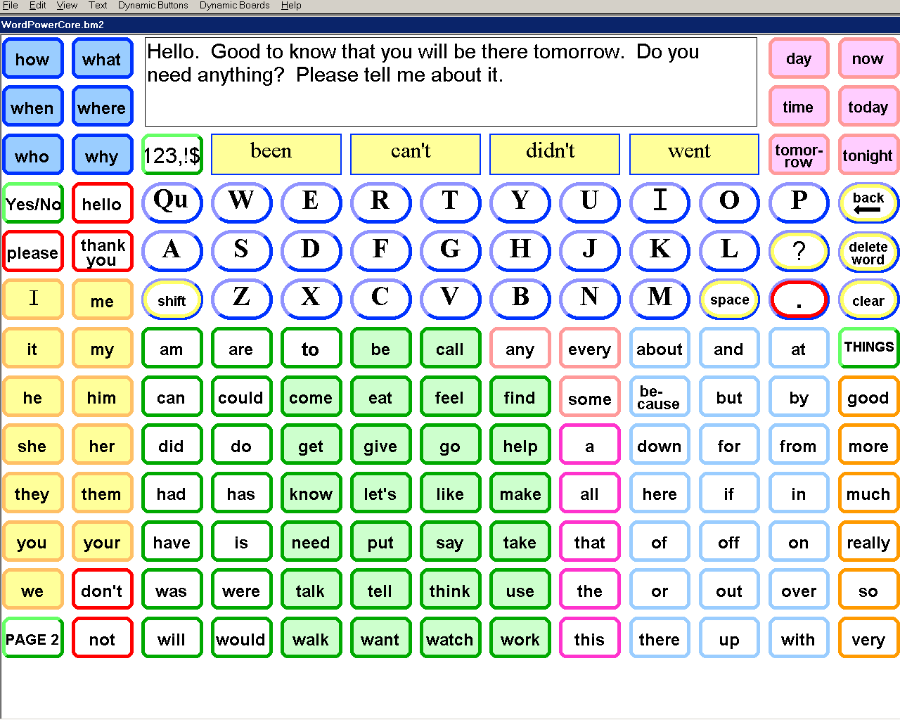 Some VOCAs for dynamic displays Wordpower Frequency based "core