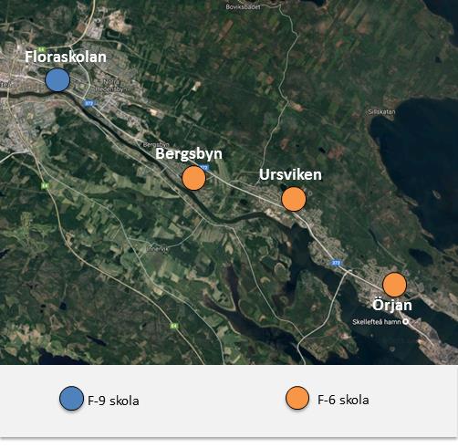 7 Alternativ 3 7.1 Beskrivning av alternativ 3 Alternativet innebär att området har tre upptagningsområden och totalt fyra grundskolor.