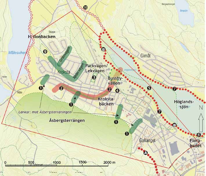 Gullänget och Kroksta Området består av Gullänget och Kroksta vilka varit två separata delar som med tiden vuxit samman mellan Höglandssjön och Åsbergets sluttning.