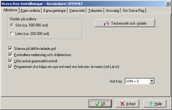 Välj fliken Varna inte, markera ordet och klicka på ta bort ordet och återställ varning. På knappen Lägg till kan du själv skriva in ord som du inte vill att Stava Rex ska stanna på.