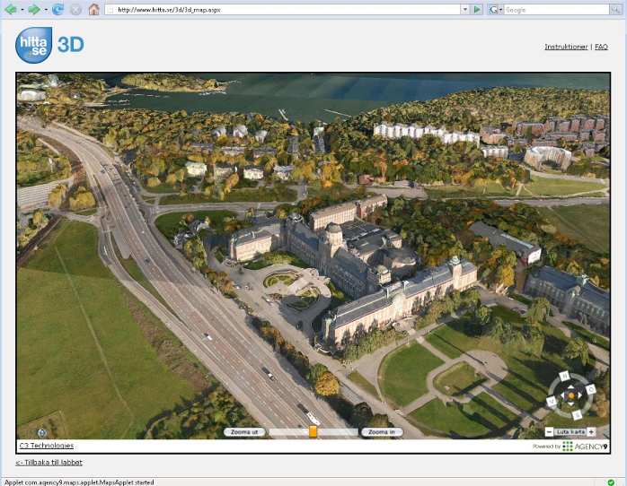 KAPITEL 2. TEORI (a) Google Earth (Softpedia.com, 2009) (b) Naturhistoriska riksmuseet i hitta.se 3D (Nyteknik.se, 2008) Figur 2.4 Hitta.se 3D hitta.