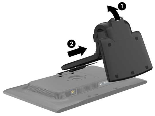 Koppla ur och ta bort signal-, ström- och USB-kablarna från bildskärmen. 2. Lägg ned bildskärmen med framsidan nedåt på en plan yta täckt av en ren, torr duk. 3.