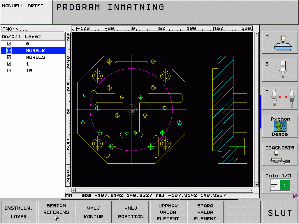 PLANE-funktion (software option 1) Bereda DF-data (Software-option) DF-filer som har skapats i ett CAD-system kan öppnas direkt i TNC:n, för att där kunna extrahera konturer eller