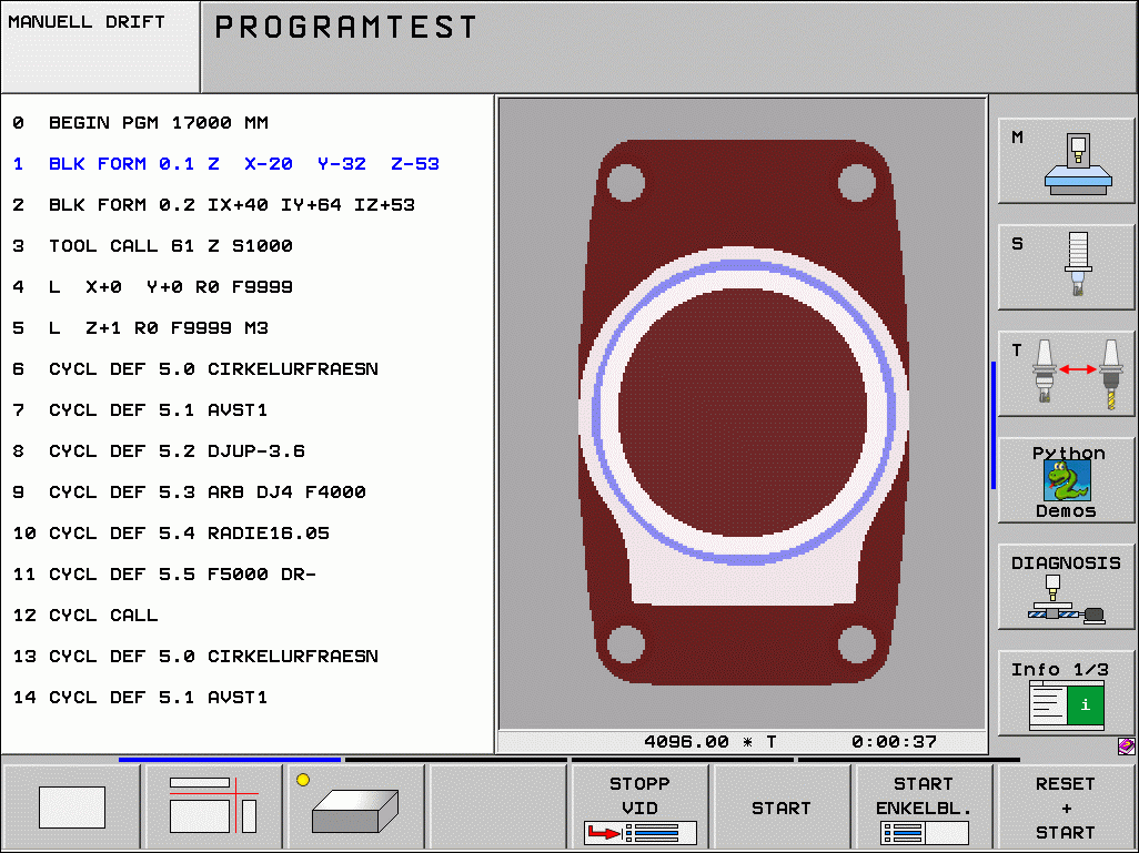 Grafik och statuspresentation Testgrafik och programkörningsgrafik Välj bildskärmsuppdelning GRAFIK eller PROGRAM+ GRAFIK!