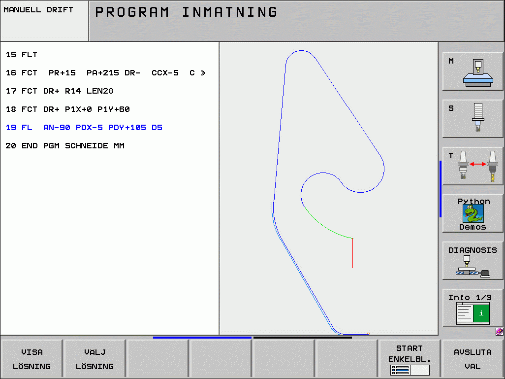 Flexibel konturprogrammering FK Användning av programmeringsgrafiken Välj bildskärmsuppdelning PROGRAM+GRAFIK!