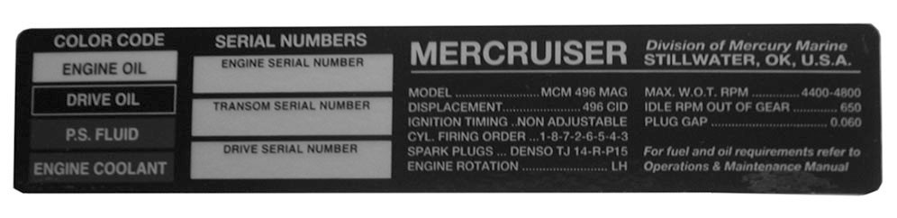 Avsnitt 2 - Bekanta dig med motorpaketet Identifiering Serienumren är tillverkarens facit till ett antal mekaniska detaljer som gäller för ditt Mercury MerCruiser-motorpaket.