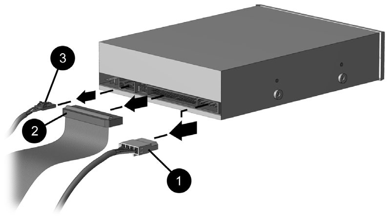 Uppgradera datorn 1 Optisk enhet (kan vara en CD-ROM-, CD-RW-, DVD-ROM- eller DVD+RW/+R-enhet) 2 Sekundär optisk enhet (kan vara en DVD-ROM-, DVD+RW/+R-, CD-ROM- eller CD-RW-enhet) 3.