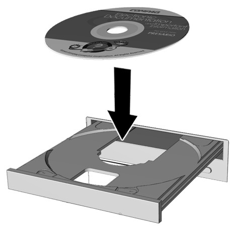 Använda datorn Sätta in och ta ut en CD- eller DVD-skiva Datorn måste vara på innan du kan sätta in/ta ut CD- eller DVD-skivor. 1. Tryck på utmatningsknappen. 2. Lyft försiktigt ut skivan ur fodralet.