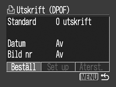 Ställa in DPOF-inställningarna Du kan i förväg markera vilka bilder som ska skrivas ut på ett CF-kort och ange antalet kopior med hjälp av kameran.