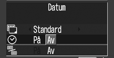 3 Använd knappen eller för att välja, eller och knappen eller för att välja ett alternativ. (Utskriftstyp) Du kan välja mellan [Standard], [Indexbild] och [Båda]. (Datum) Välj [På] eller [Av].