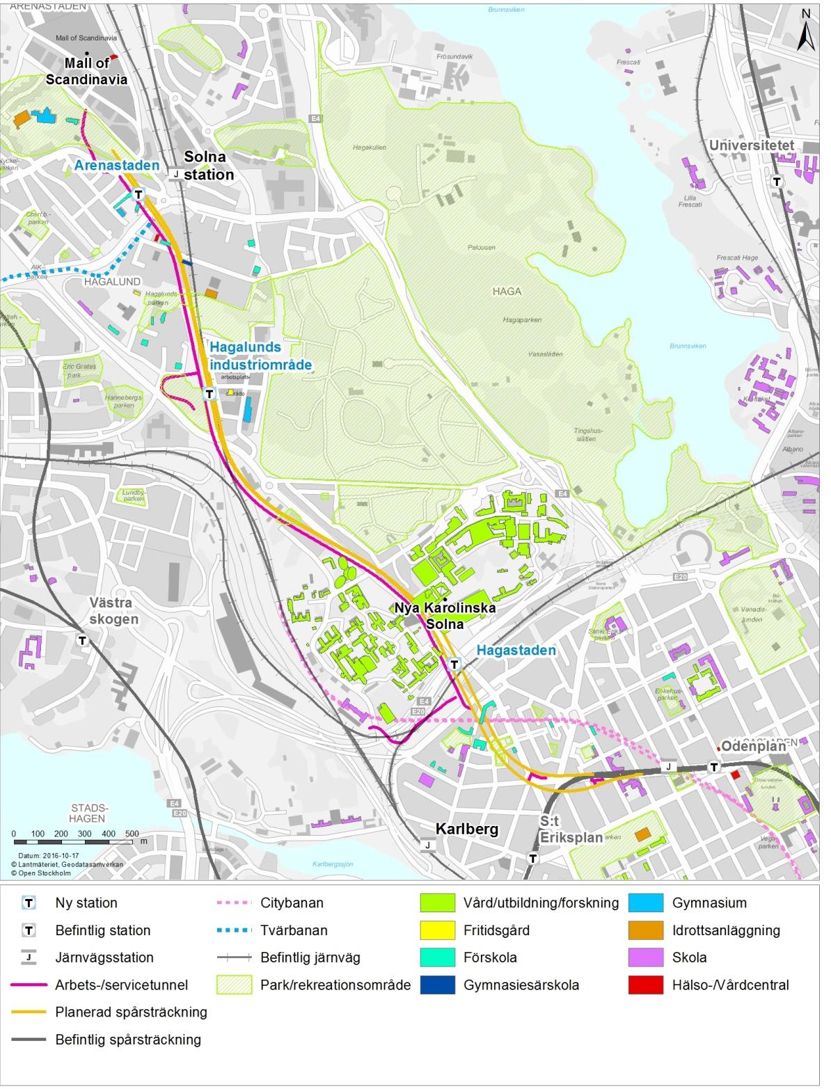 Identifierade riskkällor under mark utgörs av Värtabanan och E4:an i tunnlar under Hagastaden, vilka är transportleder för