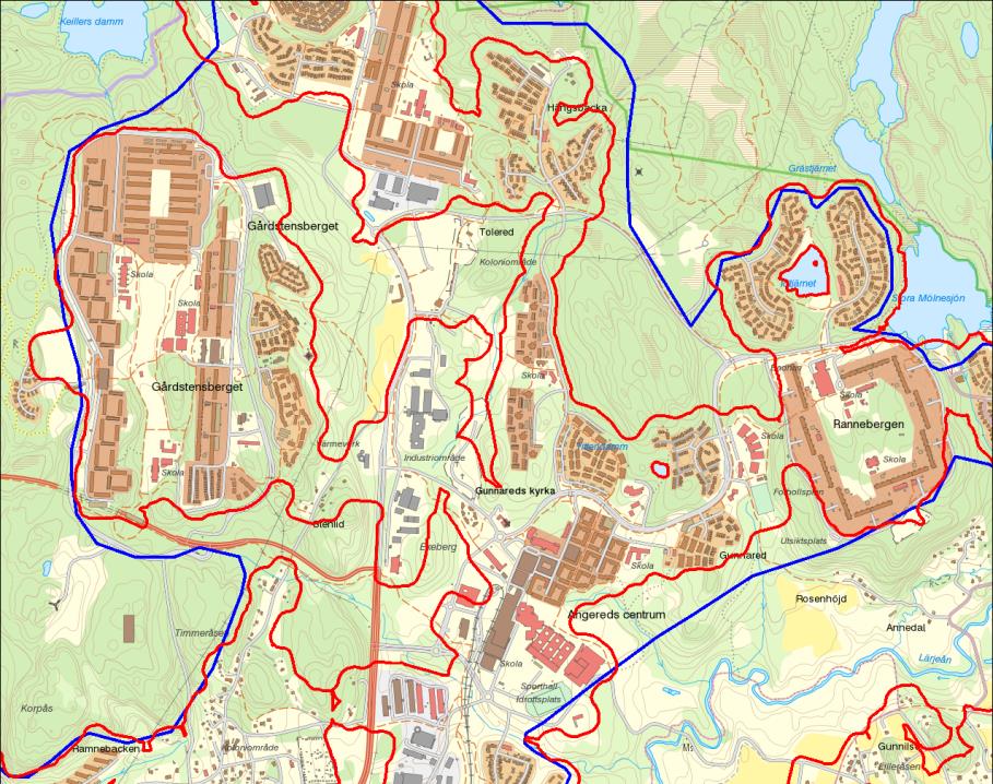 4 Parker, rekreationsområden och parkeringsplatser kan inte fångas, då de klassas som öppen mark i fastighetskartan. Åtgärd: Går ej att justera utan manuell hantering.