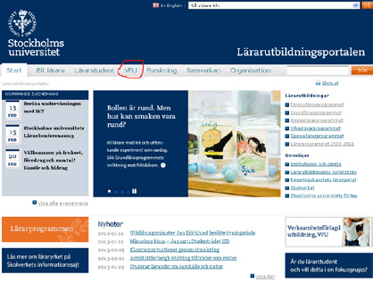 VFU nu i toppmenyn på lärarutbildningsportalen Nu finns VFU inlagd i toppmenyn på lärarutbildningsportalen (se bilden intill).
