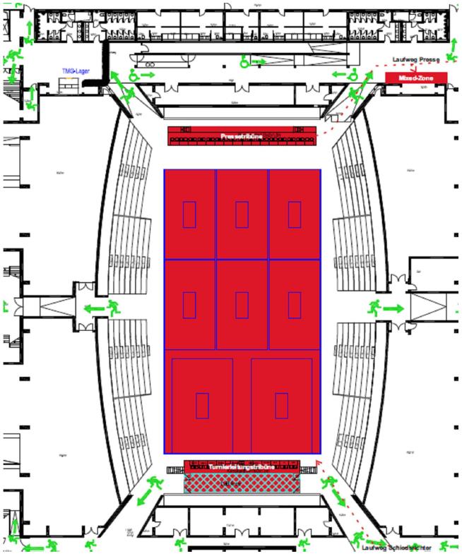 Hallen Max Schmeling Halle - Berlin Arenan kändes lite karg då mycket av dess material var av järn och betong. Tävlingen spelades på 8 st.