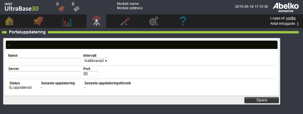 14.7 Portaluppdatering Detta är en funktion som tillsammans med en portalserver, till exempel portal. abelko.se, hjälper dig att hålla reda på vilken IP-adress apparaten har.