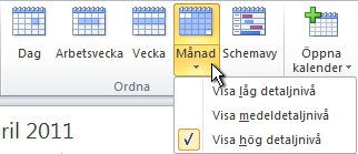 2.1.3 Ändra antal dagar i kalendern Öppna Kalendern och klicka på fliken Start. I gruppen Ordna klickar du på Dag, Arbetsvecka, Månad eller Schemavy.