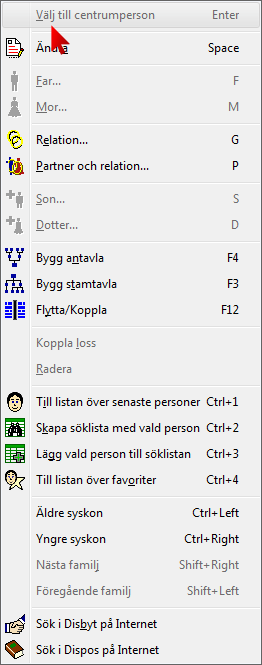 Familjeöversikt FÖ högerklick Högerklick i FÖ visar möjliga åtgärder.