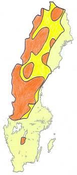 Förklaring Ökning Ingen större förändring Figur 16. Översiktlig bedömning av förändringen av benägenheten för moränskred och slamströmmar samt ravinutveckling i moränslänter p.g.a. klimatförändringen fram till perioden 2071-2100.