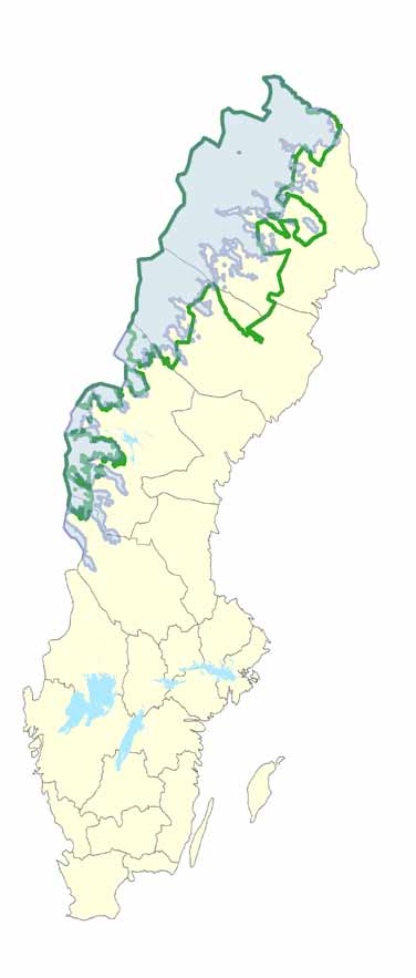 Bilaga 7 Appendix 7 Figur 7 Gräns för fjällnära skog, för svårföryngrad skog samt för renskötselområdets åretrunt-marker Boundaries of sub-montane forest, areas difficult to regenerate and reindeer