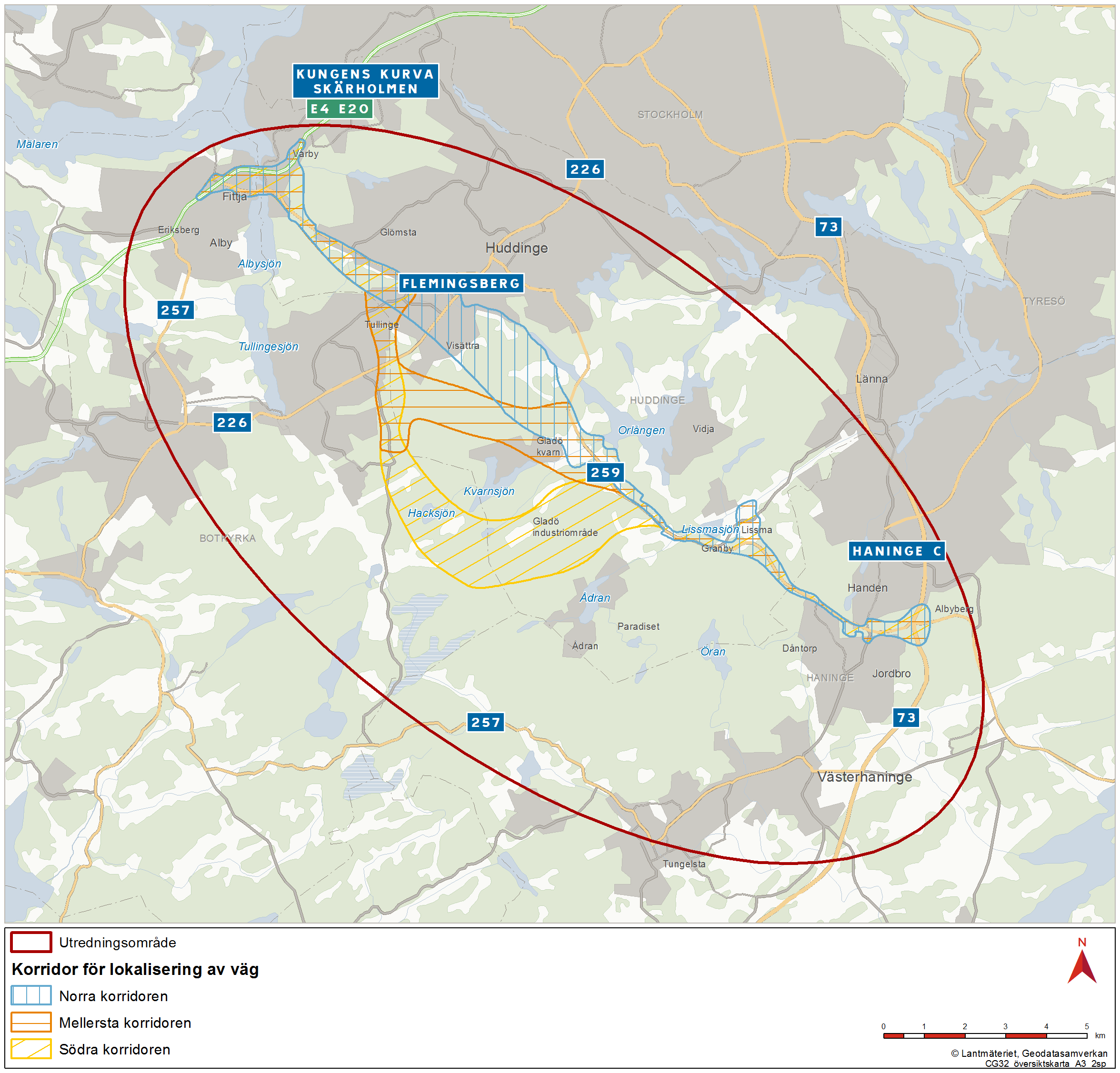 passera antingen över eller under den nya vägen. Anslutningar till tvärförbindelsen ska utformas som trafikplatser med avoch påfartsramper.