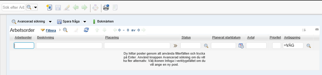 RUTINBESKRIVNING MAXIMO 69 (76) Rutinbeskrivning Skapa arbetsorder för redan utfört arbete. I applikationen Snabbrapportering ska en ny arbetsorder skapas för arbete som redan utförts.