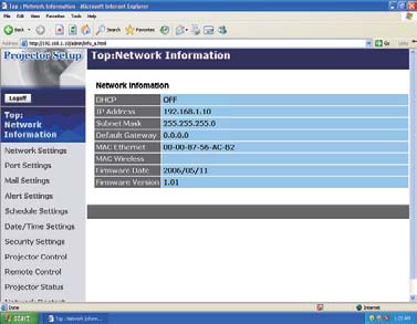 2. Anslutningsutrustning och nätverksinställningar 2.5.1 Network Information Alla skärmbilder som visas i denna bruksanvisning är skärmar från en inloggning med administratör- ID.