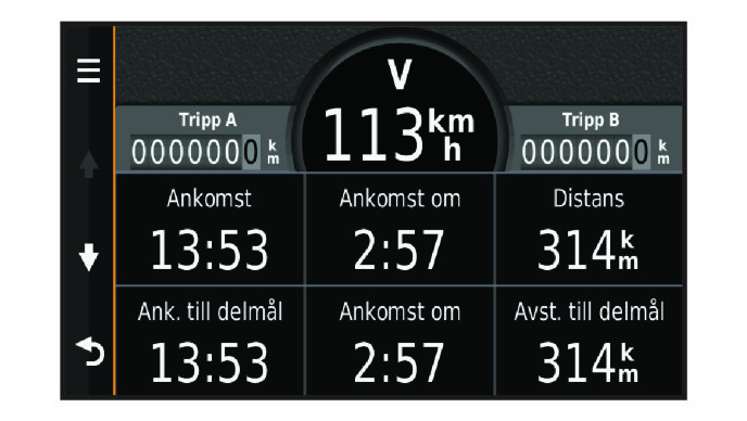 För att göra en avstickare förbi en viss väg på rutten väljer du och väljer den väg som du vill göra en avstickare förbi. Stoppa rutten På kartan väljer du >.