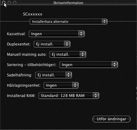 MAC OS X 15 Visa skrivarinformation. SCxxxxxx SHARP MX-xxxx PPD (2) (1) (1) Klicka på enhetens namn. (2) Klicka på [Visa info]. Om du använder Mac OS X v10.2.8, välj [Visa info] i menyn [Skrivare].