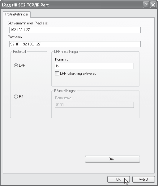 ÄNDRA PORT 4 Markera [SC TCP/IP Port] och klicka sedan på knappen [Ny port]. 5 Skapa den nya porten. I Windows 98/Me markerar du [Annat], [SC TCP/IP Port] och klickar sedan på knappen [OK].