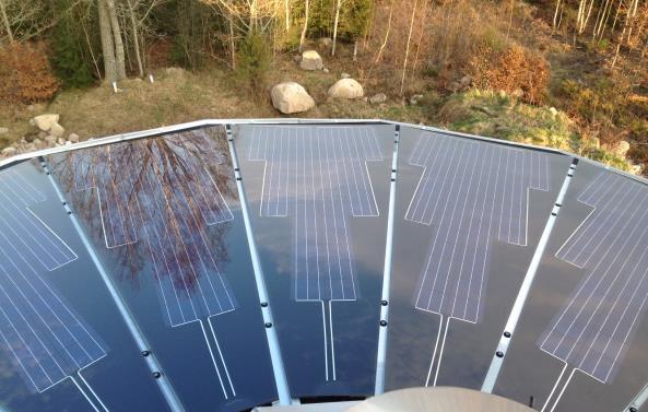 Solceller och el Solcellerna ska placeras på ballustraden i form av räcket och på lilla taket med trapetsformade tårtbitar.