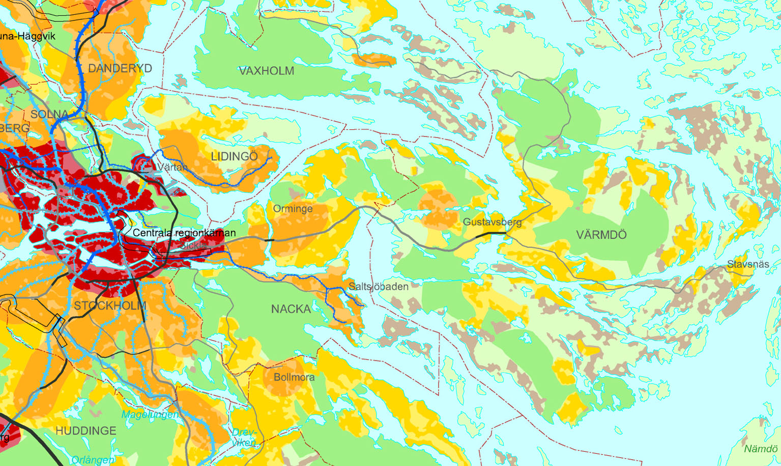 Nacka kommun 87`invånare på 100 km 2 Inom 10 år Stockholm Nacka 9000 nya bostäder & minst 20 000 fler Nackabor Stora