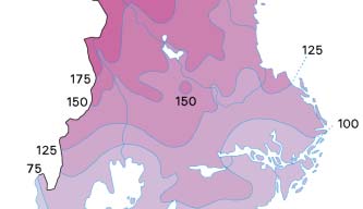 5.4.2 Antal dagar med snö Medelvärdet av antal observerade snödagar under den meteorologiska referensperioden 1961-1990 var för Värmlands län 75-100 i söder till 175-200 dagar i norr (figur 5.4-4).