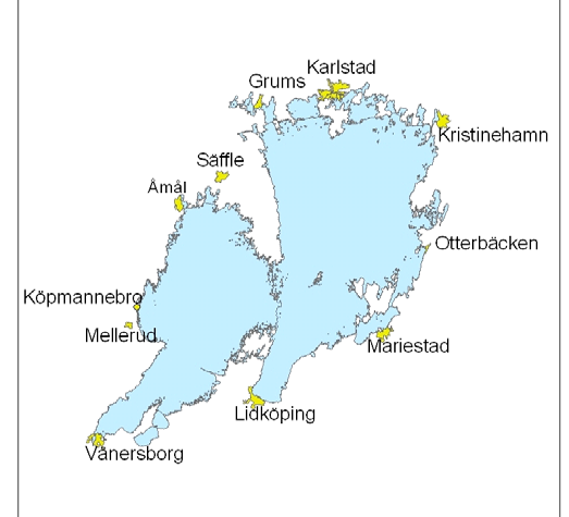 Tabell 9-1. Beräknade dimensionerande nivåer för Vänern utan hänsyn tagen till vind och ett förändrat klimat (från Bergström m.fl. 2010a).