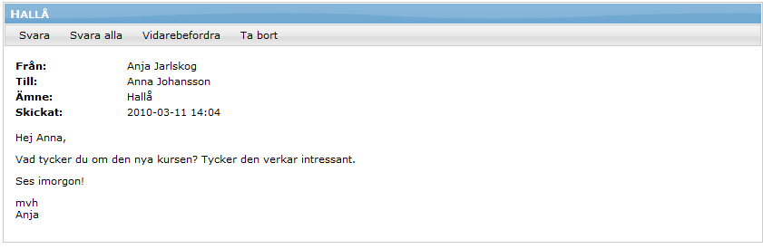 5.1.7. Bifogade filer Om meddelandet har en eller flera bifogade filer kan du öppna dem genom att klicka på filens namn. Du får då välja mellan att öppna eller spara den.