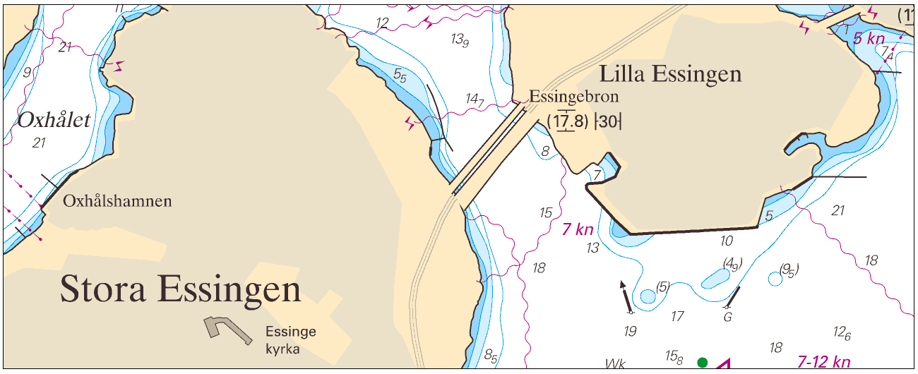 2014-09-25 8 Nr 513 Essingebron från sydost Essingebron * 9836 Sjökort: 111 Sverige. Mälaren och Södertälje kanal. Stallarholmsbron. Undervattensarbeten slutförda.