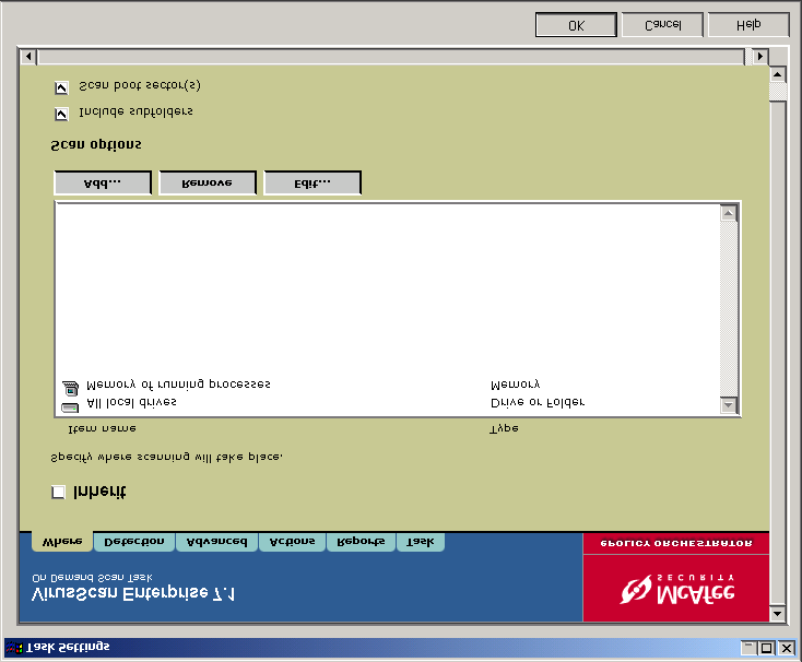 Skapa, konfigurera och schemalägga aktiviteter som sker på begäran Fliken Where (var) Ange var genomsökningen ska utföras. 1 Välj fliken Where (var). Figur 2-25.