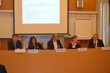 Bild 7. Fredrick Federley, EU-parlamentariker, C. Bild 8. Panelen med Stefan Henningsson, Paula Abreu Marques, Claude Turmes, Pernilla Gunther och Göran Bryntse.