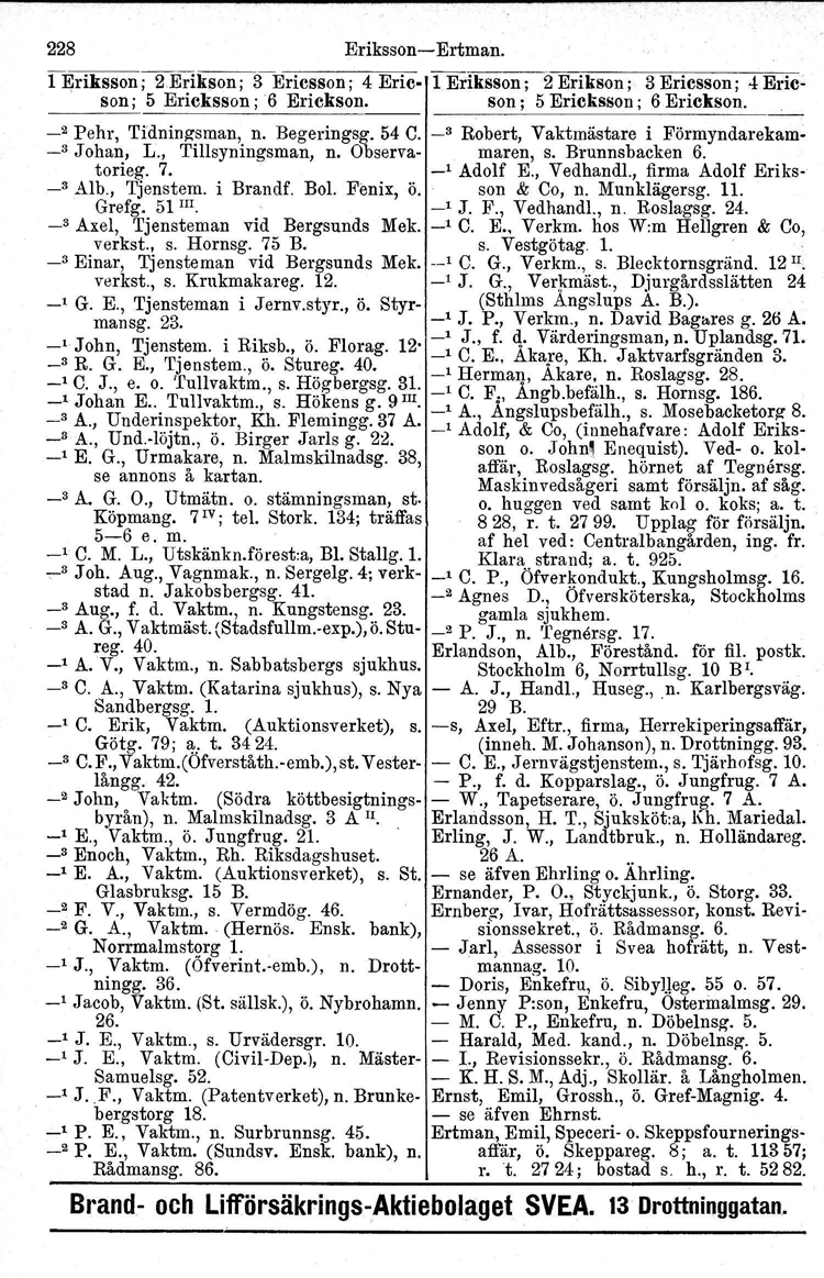228 Eriksson Ertman. 1 Eriksson ;2:Eflkson i 3Ericsson i 4 Eric 1 Eriksson; 2 Erikson ; 3 Ericsson; 4 Ericson; 5 Ericksson i 6 Erickson. son; 5 Ericksson; 6 Erickson. I _2 Pehr, Tidningsman, n.
