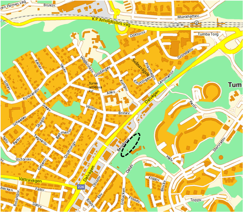 Beskrivning av planområdet Planområdet är beläget intill Bergfotsvägen i Tumba, ca 900 m sydväst om Tumba centrum.