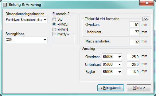 caeec210 Concrete designer beam Sidan 10(35) 4.2 Material egenskap Partial factors for material Figur 6 Betong och armering Betongklass Användaren anger betongklass enligt Ec2 tabell 3.1. Användaren kan även mata in betong som inte finns tabellerad.