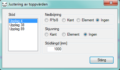 caeec210 Concrete designer beam Sidan 21(35) 5.4 Reduktion över upplaget R*b/8 Edge Element None Support length Momentet avrundas med R*b/8,, där R= summa tvärkraft på vardera sidan om upplaget.