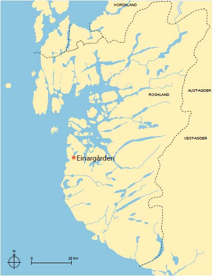 1. Inledning I samband med planerad bebyggelse på Einargården i Sande, Sola kommun, Rogaland, genomfördes en arkeologisk undersökning (Fig. 1).