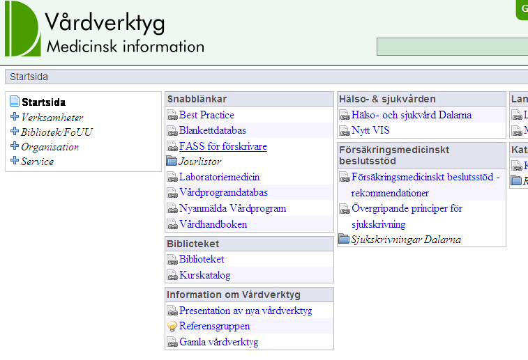 På Vårdverktygs startsida hittar man