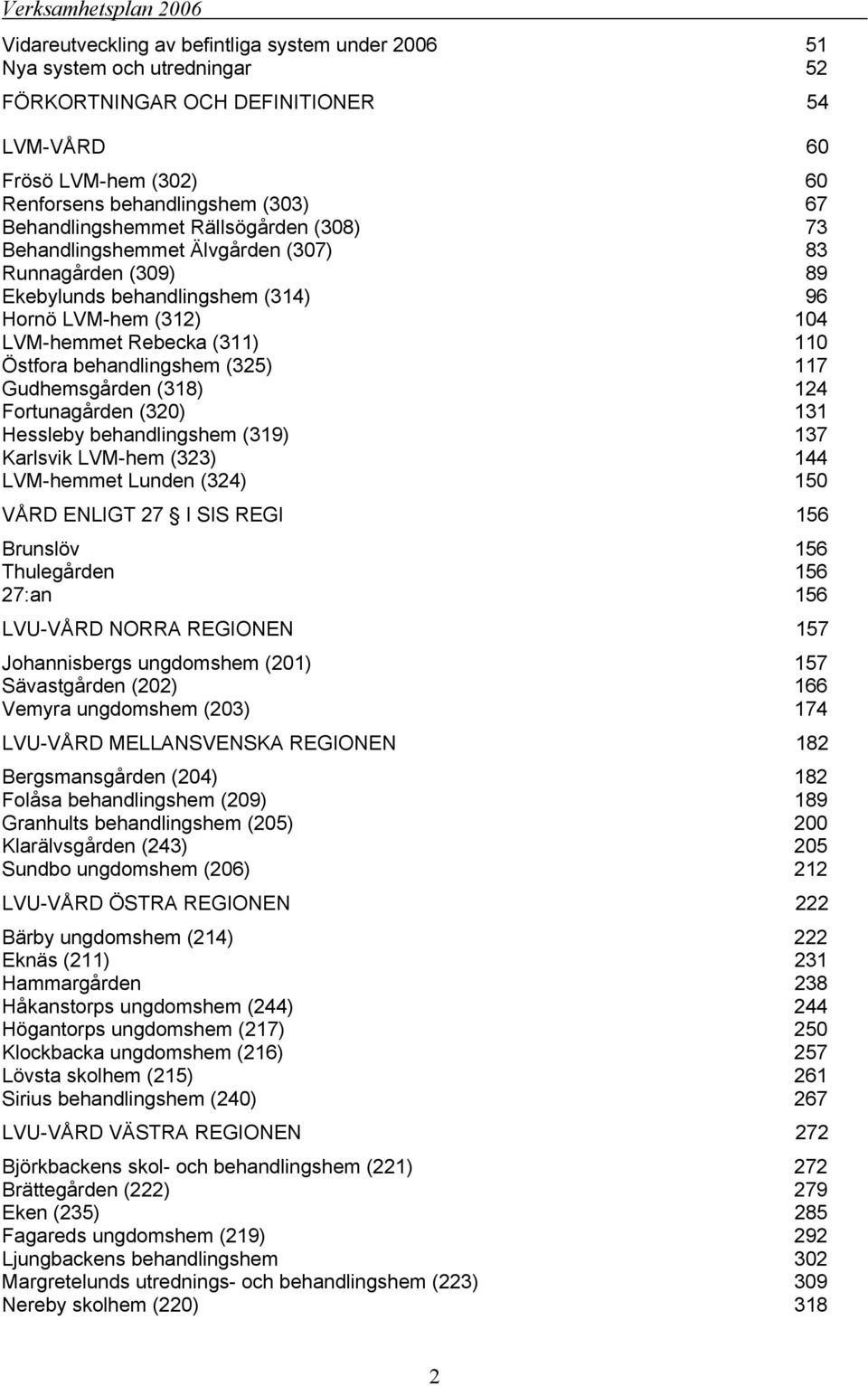 behandlingshem (325) 117 Gudhemsgården (318) 124 Fortunagården (320) 131 Hessleby behandlingshem (319) 137 Karlsvik LVM-hem (323) 144 LVM-hemmet Lunden (324) 150 VÅRD ENLIGT 27 I SIS REGI 156