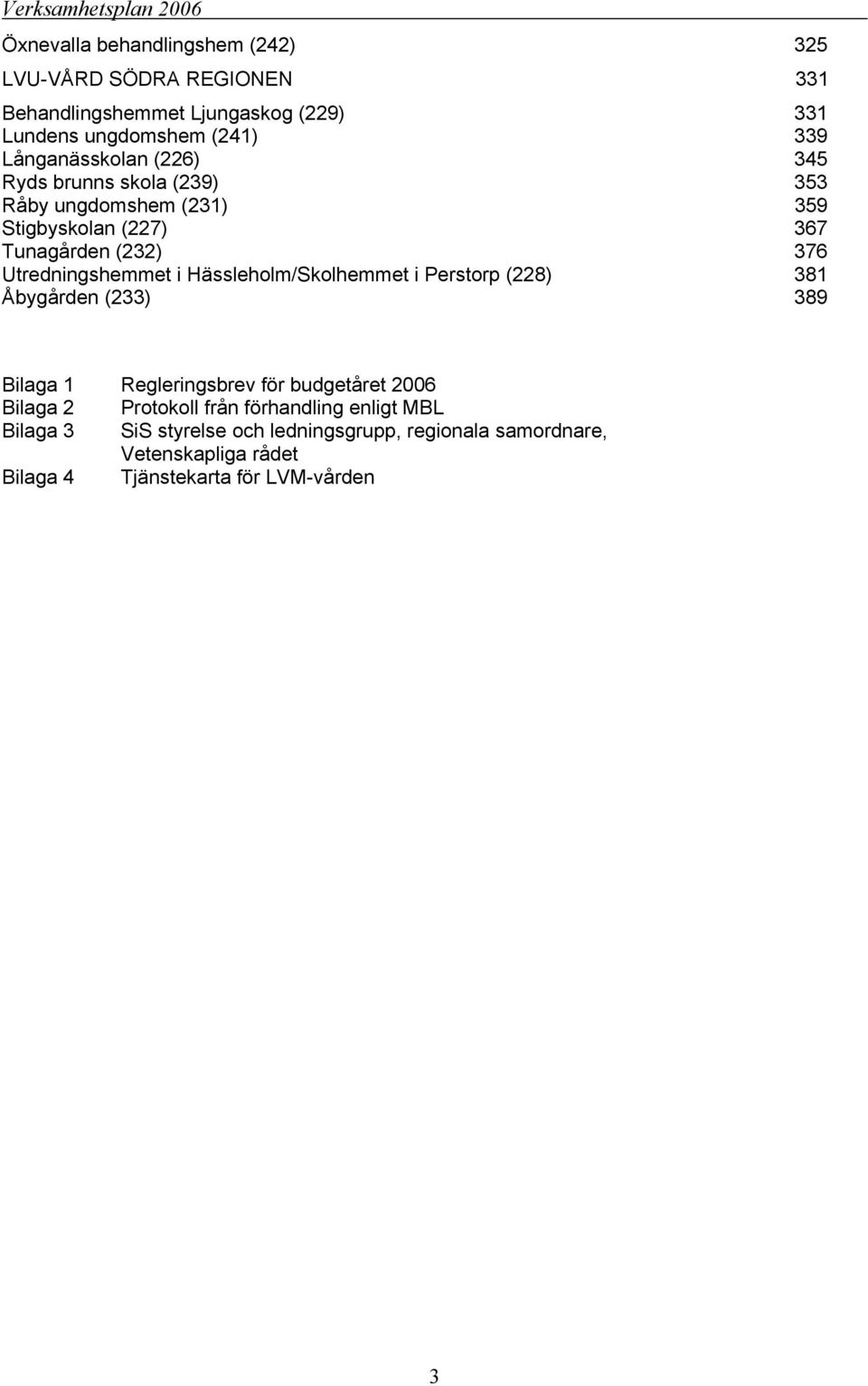 Utredningshemmet i Hässleholm/Skolhemmet i Perstorp (228) 381 Åbygården (233) 389 Bilaga 1 Regleringsbrev för budgetåret 2006 Bilaga 2