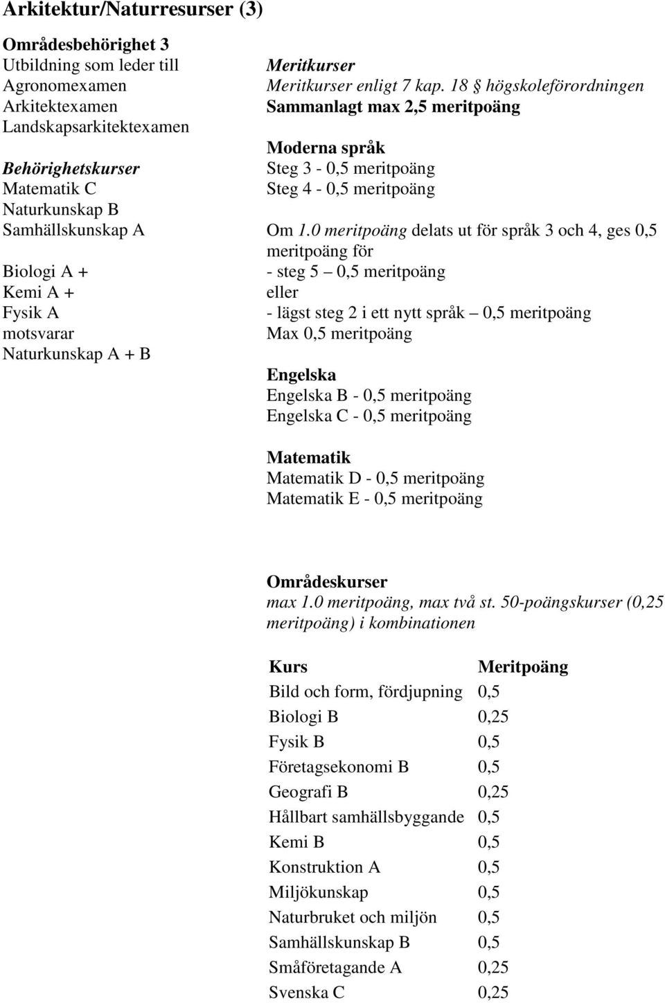 18 högskoleförordningen B - 0,5 meritpoäng C - 0,5 meritpoäng D - 0,5 meritpoäng E - 0,5 meritpoäng Bild och form, fördjupning 0,5