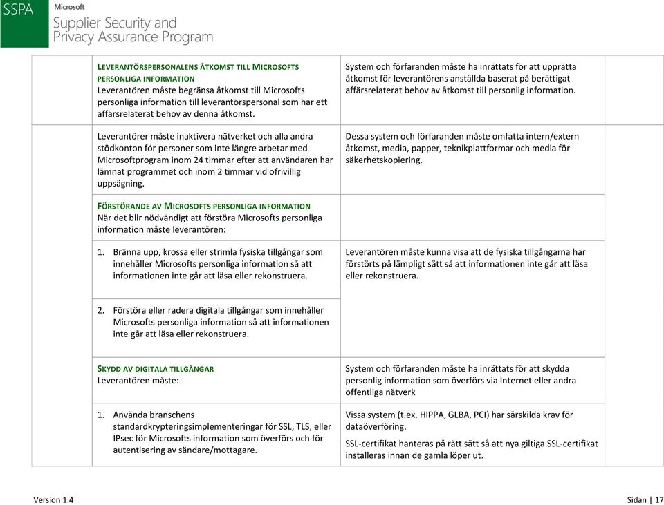 Leverantörer måste inaktivera nätverket och alla andra stödkonton för personer som inte längre arbetar med Microsoftprogram inom 24 timmar efter att användaren har lämnat programmet och inom 2 timmar