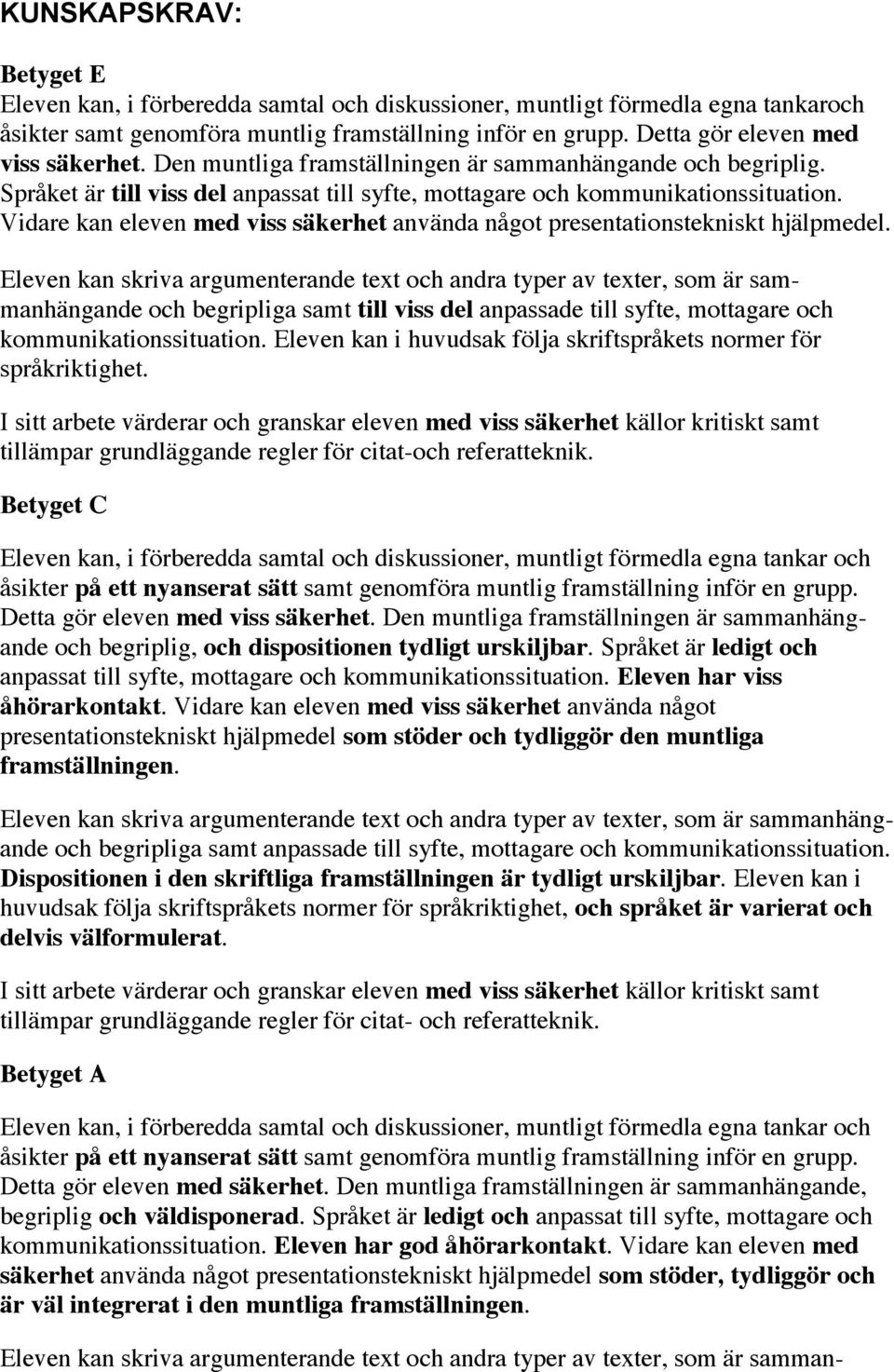 Vidare kan eleven med viss säkerhet använda något presentationstekniskt hjälpmedel.