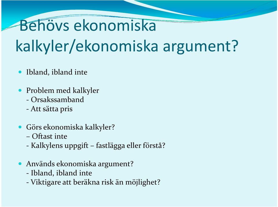 Görs ekonomiska kalkyler?