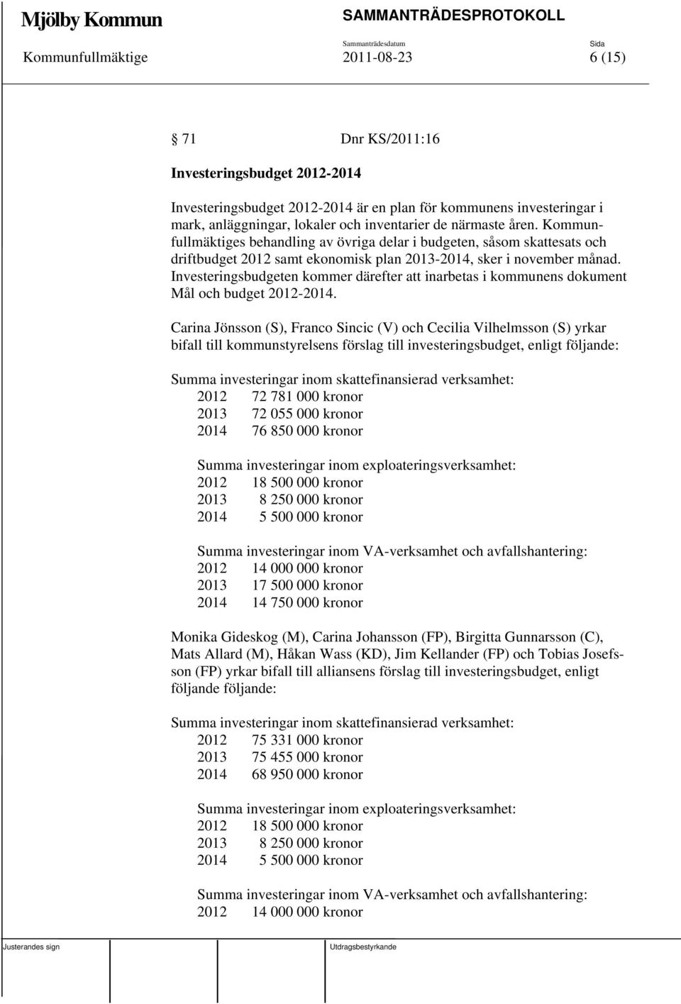 Investeringsbudgeten kommer därefter att inarbetas i kommunens dokument Mål och budget 2012-2014.